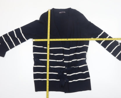 Marks and Spencer Womens Blue Striped Belted Cardigan Size S