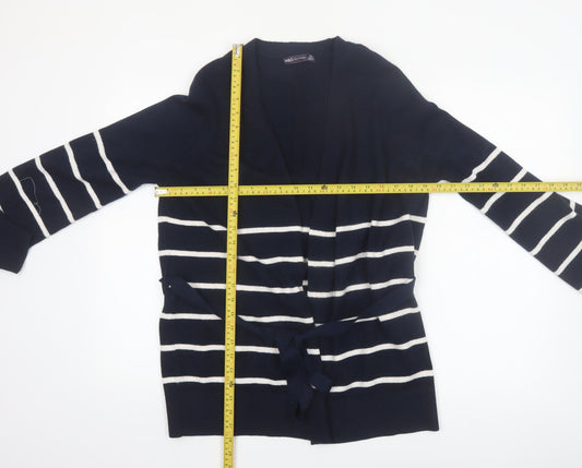 Marks and Spencer Womens Blue Striped Belted Cardigan Size S