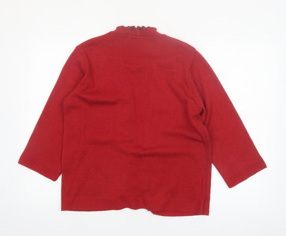 Bassini Womens Red Striped Ruffle Edge Cardigan XL Knit Jumper