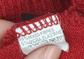 Bassini Womens Red Striped Ruffle Edge Cardigan XL Knit Jumper