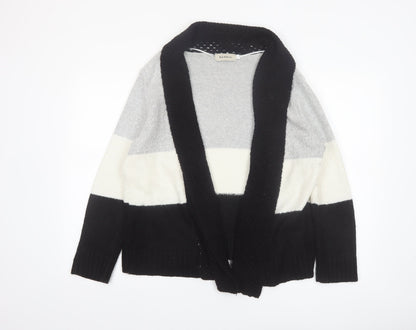 Bassini Womens Black Grey Ivory Striped Knit Cardigan L