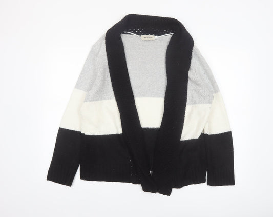 Bassini Womens Black Grey Ivory Striped Knit Cardigan L