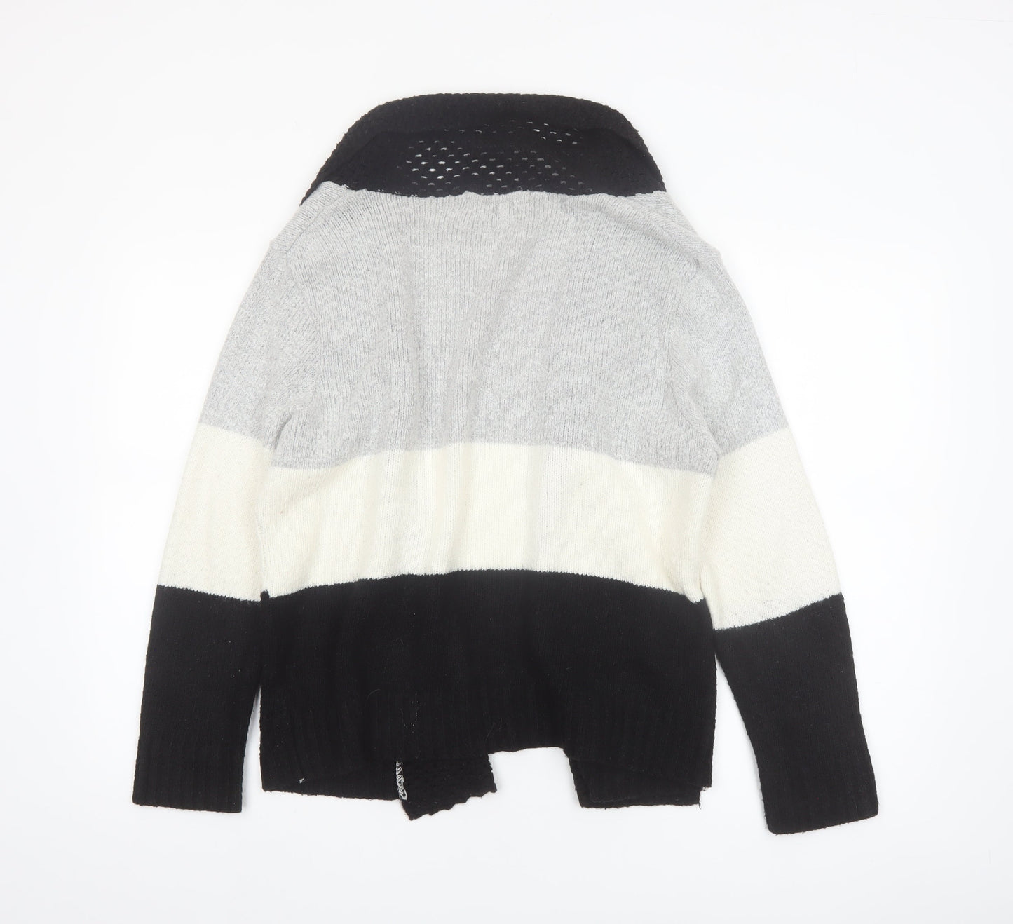 Bassini Womens Black Grey Ivory Striped Knit Cardigan L