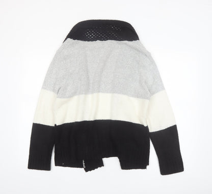 Bassini Womens Black Grey Ivory Striped Knit Cardigan L