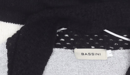 Bassini Womens Black Grey Ivory Striped Knit Cardigan L