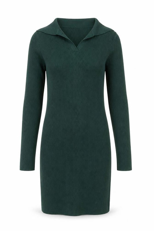 Pink Vanilla Women Green L Rib Knit Collared Bodycon Dress