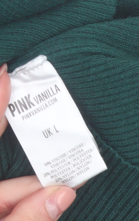 Pink Vanilla Women Green L Rib Knit Collared Bodycon Dress