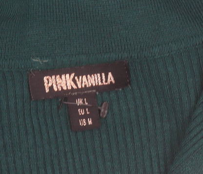 Pink Vanilla Women Green L Rib Knit Collared Bodycon Dress