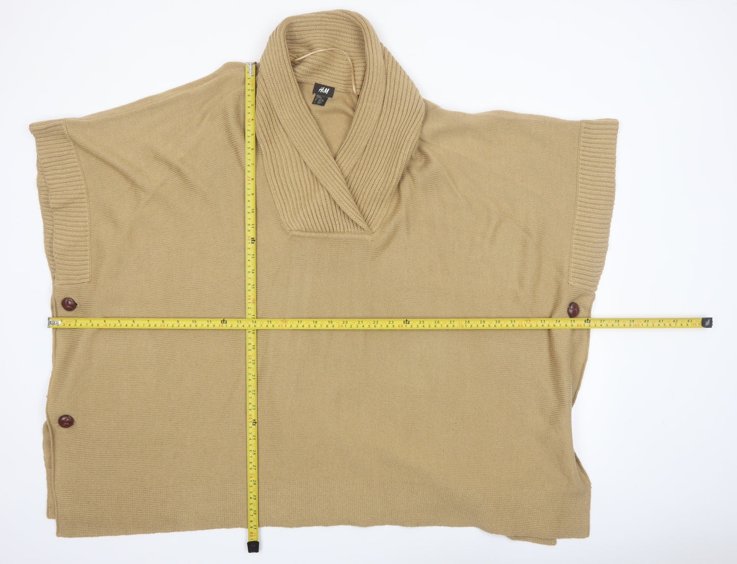 H&M Women Beige Knit Cape Jumper One Size Acrylic Collared