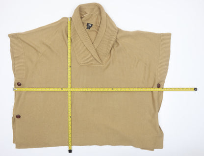 H&M Women Beige Knit Cape Jumper One Size Acrylic Collared