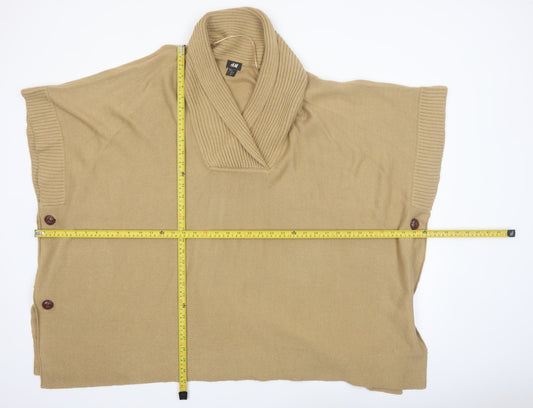 H&M Women Beige Knit Cape Jumper One Size Acrylic Collared