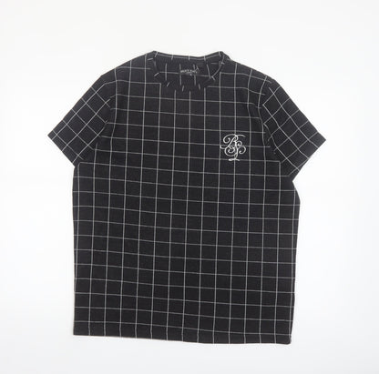 Brave Soul Men's Black Checked Crew Neck T-Shirt Size M
