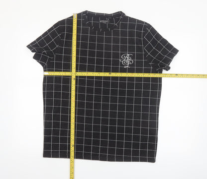 Brave Soul Men's Black Checked Crew Neck T-Shirt Size M