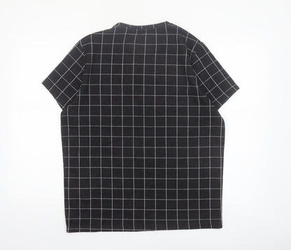 Brave Soul Men's Black Checked Crew Neck T-Shirt Size M