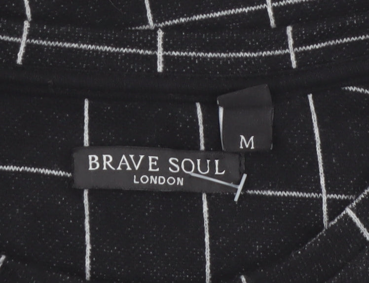 Brave Soul Men's Black Checked Crew Neck T-Shirt Size M