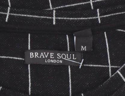Brave Soul Men's Black Checked Crew Neck T-Shirt Size M