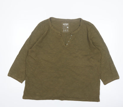 FatFace Women's Green Henley 3/4 Sleeve Organic Cotton Top UK 20