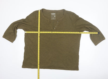 FatFace Women's Green Henley 3/4 Sleeve Organic Cotton Top UK 20