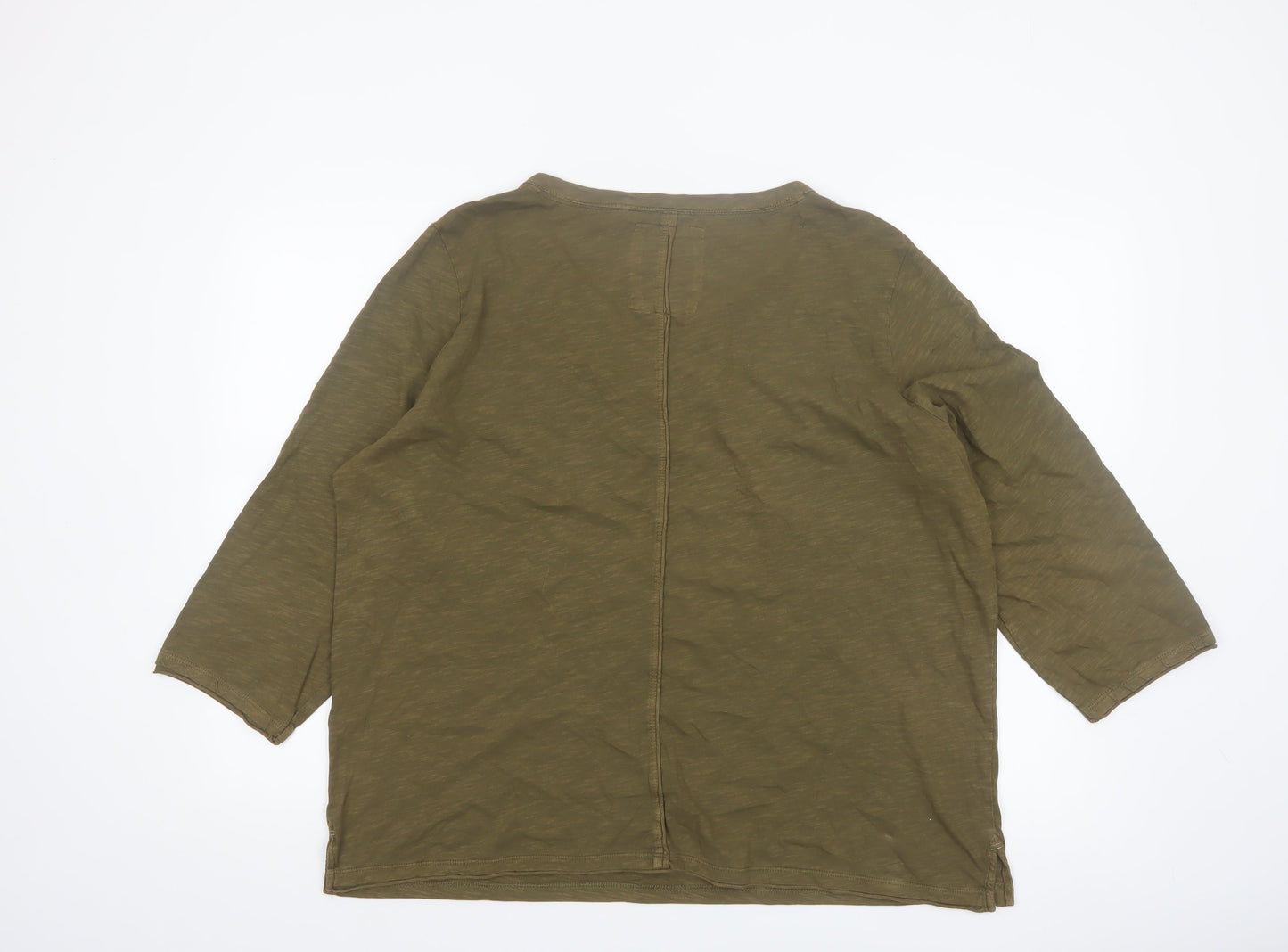 FatFace Women's Green Henley 3/4 Sleeve Organic Cotton Top UK 20