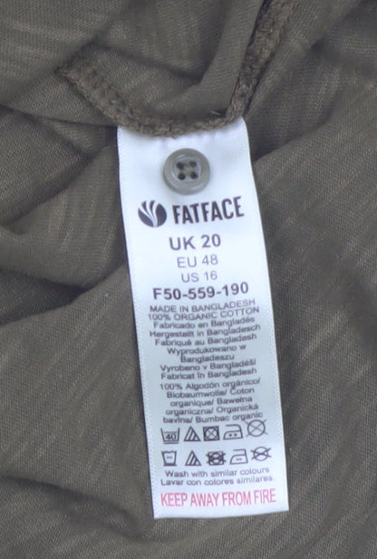 FatFace Women's Green Henley 3/4 Sleeve Organic Cotton Top UK 20