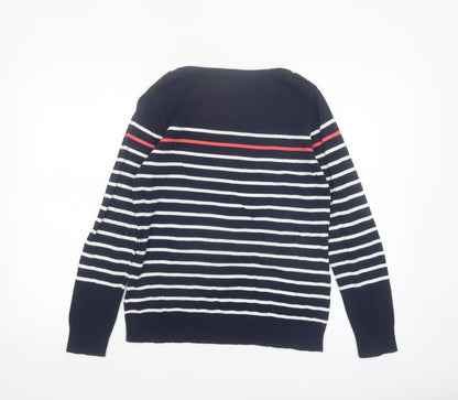 Catherine Malandrino Women's Blue Striped Cotton Boat Neck Jumper M