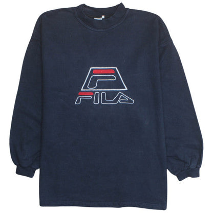 Fila Mens Navy Blue Crew Neck Sweatshirt XXL Logo Embroidered Pullover