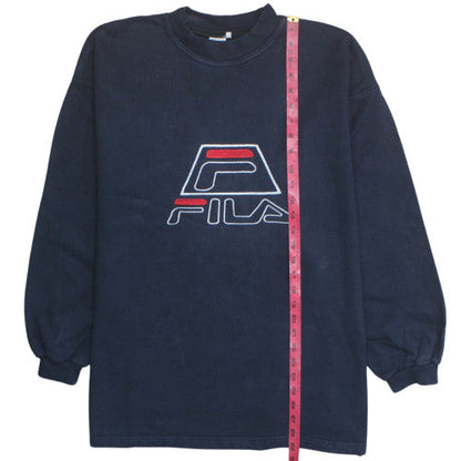 Fila Mens Navy Blue Crew Neck Sweatshirt XXL Logo Embroidered Pullover
