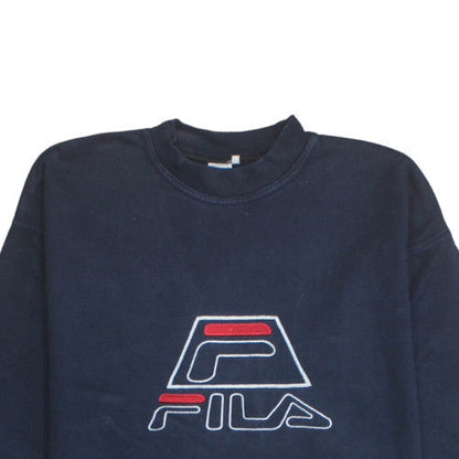 Fila Mens Navy Blue Crew Neck Sweatshirt XXL Logo Embroidered Pullover