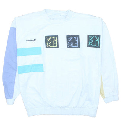 Adidas Women’s White Multicolour Graphic Sweatshirt Size L 40/42 Vintage Style