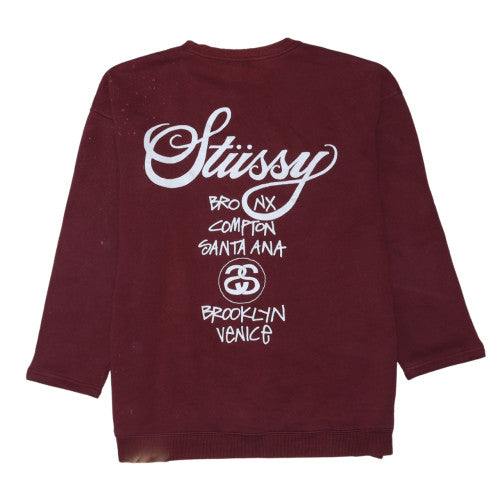 Stussy Men's Red XL Pullover Sweatshirt with City Logo Print