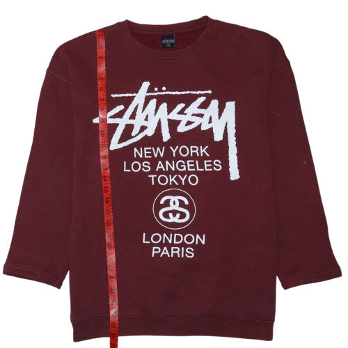 Stussy Men's Red XL Pullover Sweatshirt with City Logo Print