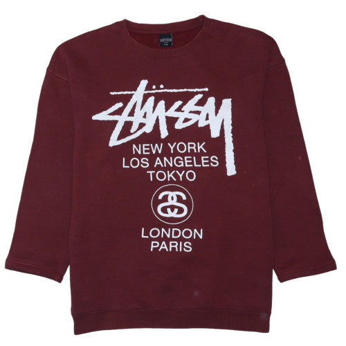 Stussy Men's Red XL Pullover Sweatshirt with City Logo Print