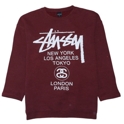 Stussy Men's Red XL Pullover Sweatshirt with City Logo Print