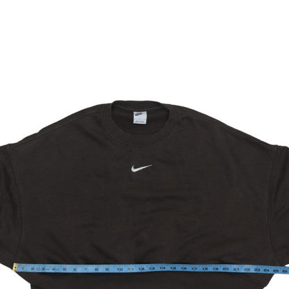 Nike Women Black Cropped Pullover Sweatshirt L Logo Crew Neck