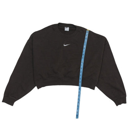 Nike Women Black Cropped Pullover Sweatshirt L Logo Crew Neck