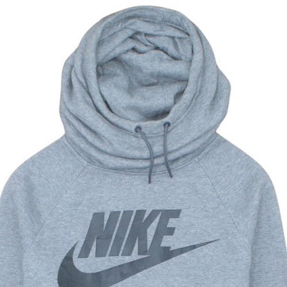 Nike Women Grey Hoodie Medium Funnel Neck Pullover Cotton Blend