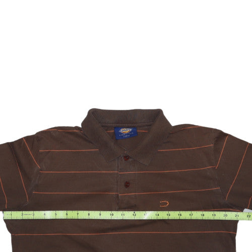 Dickies Women's Brown Striped Long Sleeve Cotton Polo Shirt Size L