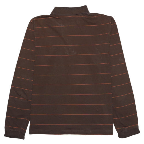 Dickies Women's Brown Striped Long Sleeve Cotton Polo Shirt Size L