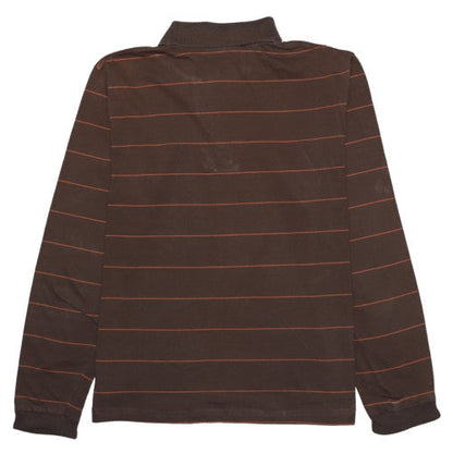 Dickies Women's Brown Striped Long Sleeve Cotton Polo Shirt Size L