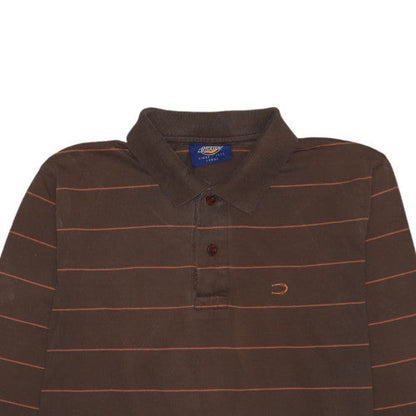 Dickies Women's Brown Striped Long Sleeve Cotton Polo Shirt Size L