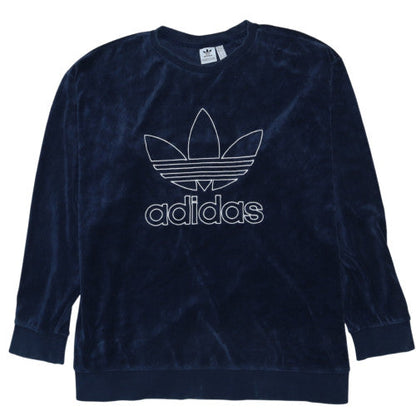 Adidas Womens Navy Velour Crew Neck Pullover Sweatshirt 2XL