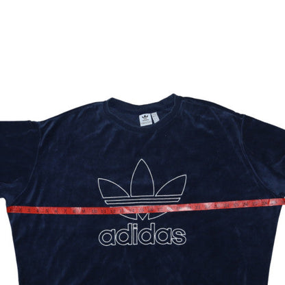 Adidas Womens Navy Velour Crew Neck Pullover Sweatshirt 2XL