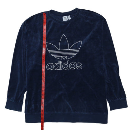 Adidas Womens Navy Velour Crew Neck Pullover Sweatshirt 2XL