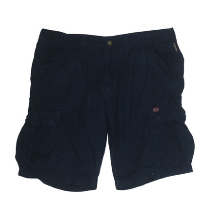 Napapijri Men Blue Cargo Shorts Size 34 Regular Fit Cotton