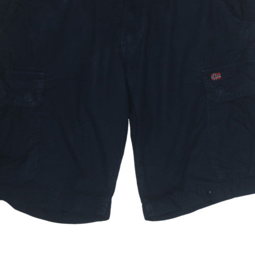 Napapijri Men Blue Cargo Shorts Size 34 Regular Fit Cotton