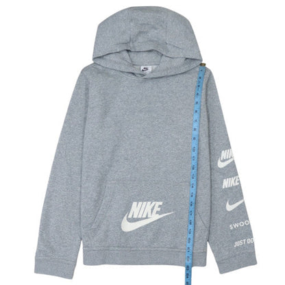 Nike Boys Grey XL Pullover Hoodie with Logo Print and Kangaroo Pocket
