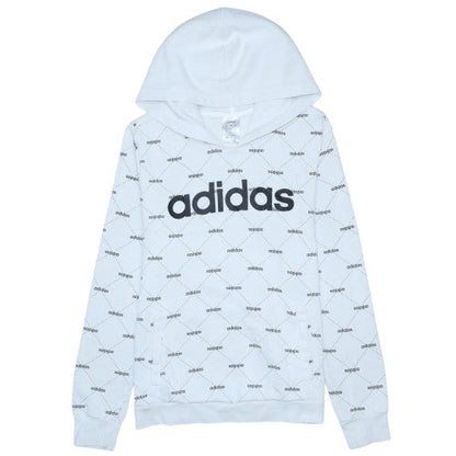 Adidas Womens White Pullover Hoodie M 12-14 Logo Print Casual