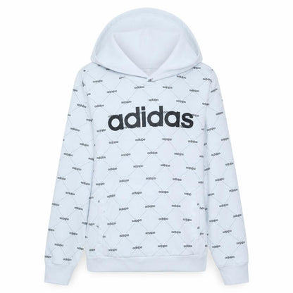 Adidas Womens White Pullover Hoodie M 12-14 Logo Print Casual