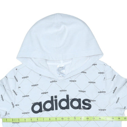 Adidas Womens White Pullover Hoodie M 12-14 Logo Print Casual