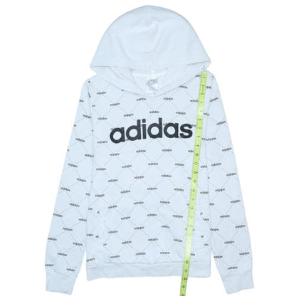 Adidas Womens White Pullover Hoodie M 12-14 Logo Print Casual